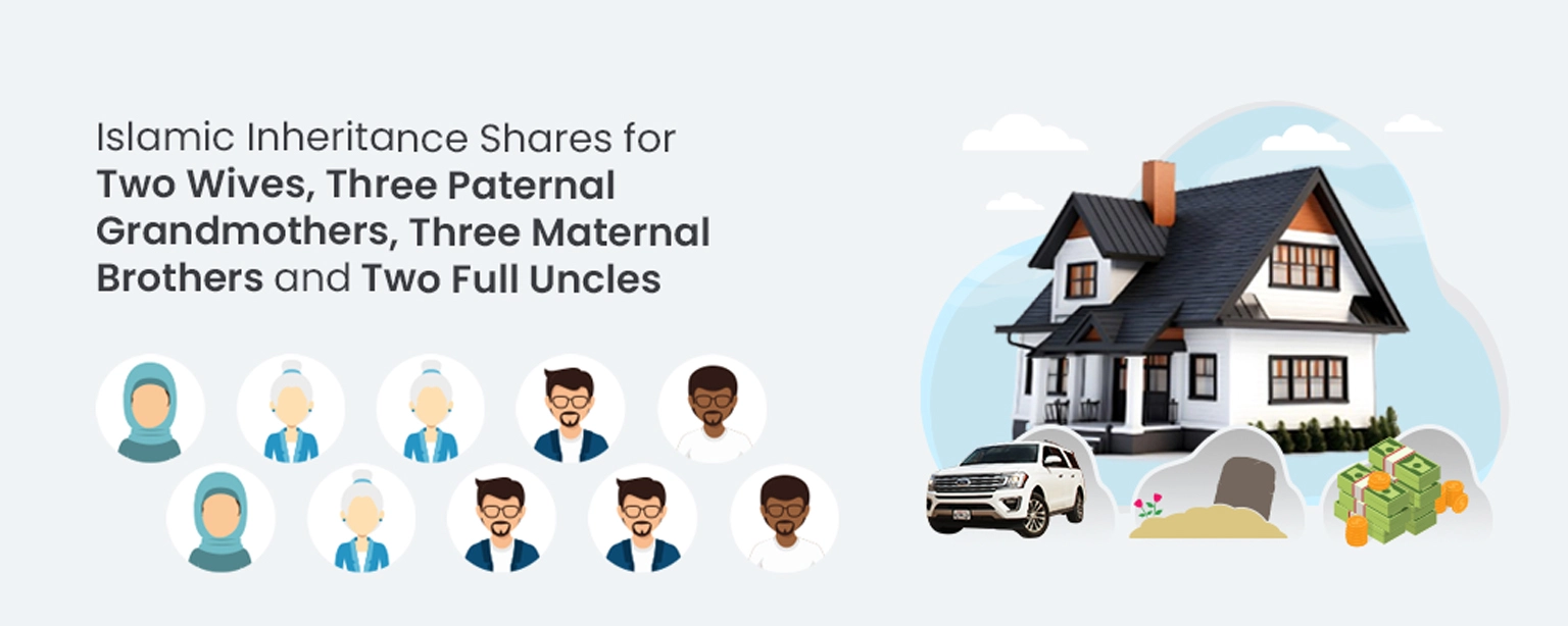 Islamic inheritance shares for two wives three paternal grandmothers three maternal brothers and two full uncles